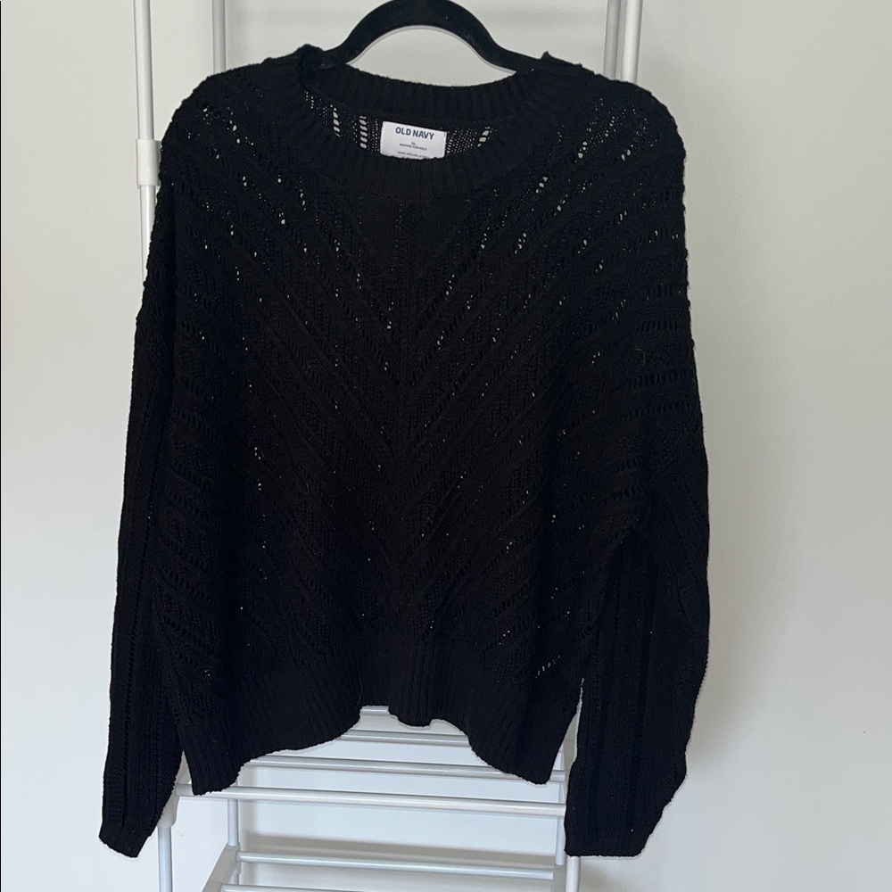 Old Navy Black Cropped Open-Knit Chevron Sweater XL